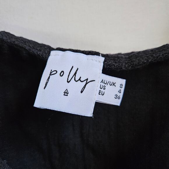 Polly Black Crop Tie Front Top Size 4 Flutter Sleeve Festival Concert Milk Maid - Picture 4 of 9